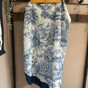 Blue and White Toile Print Scarf like material swimsuit waist coverup